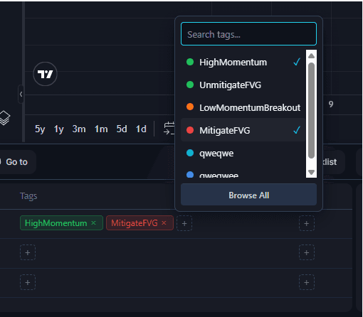 Tag picker modal for assigning tags to a trade